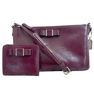Coach Darcy Crossbody Bag & Wallet Burgundy Leather‎ Bow Accent Purse 52225